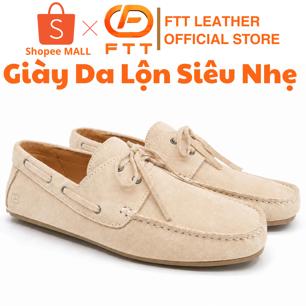 Giày da lộn nam boat shoes cao cấp FTTLeather giày da lộn nam đế bệt sang trọng đi hằng ngày FC008B4