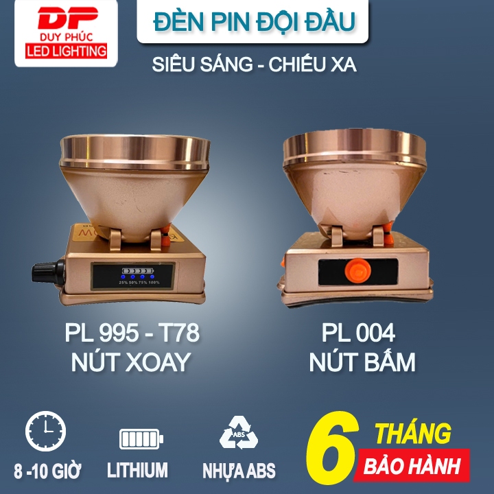 ĐÈN PIN ĐỘI ĐẦU LED SIÊU SÁNG CHIẾU XA PL004 T78 DÙNG CHO MỌI HOẠT ĐỘNG 2 PIN SẠC DUNG LƯỢNG CAO