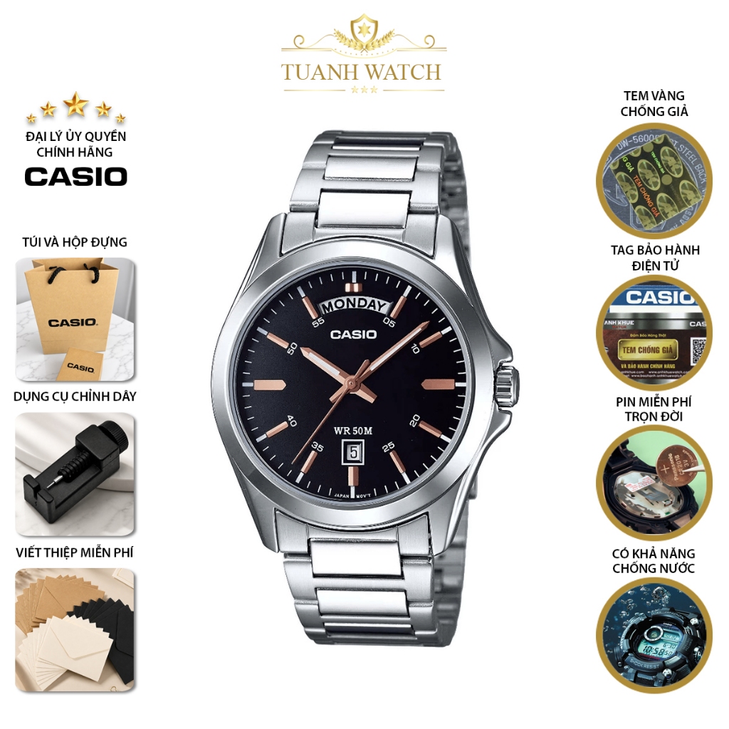 Đồng hồ Casio nam dây thép MTP-1370D-1A2VDF chính hãng - Bảo hành 1 năm, thay pin trọn đời