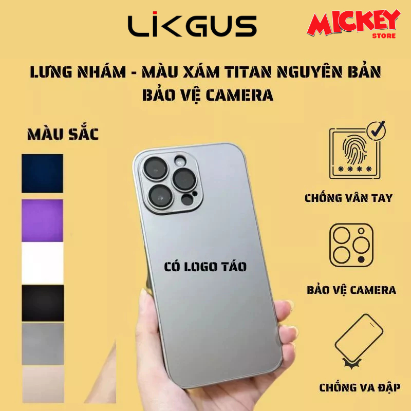Ốp Likgus chống bám vân tay độ màu titan cho IP 11 12 13 14 15 16Promax pro plus - Ốp Likgus nhám