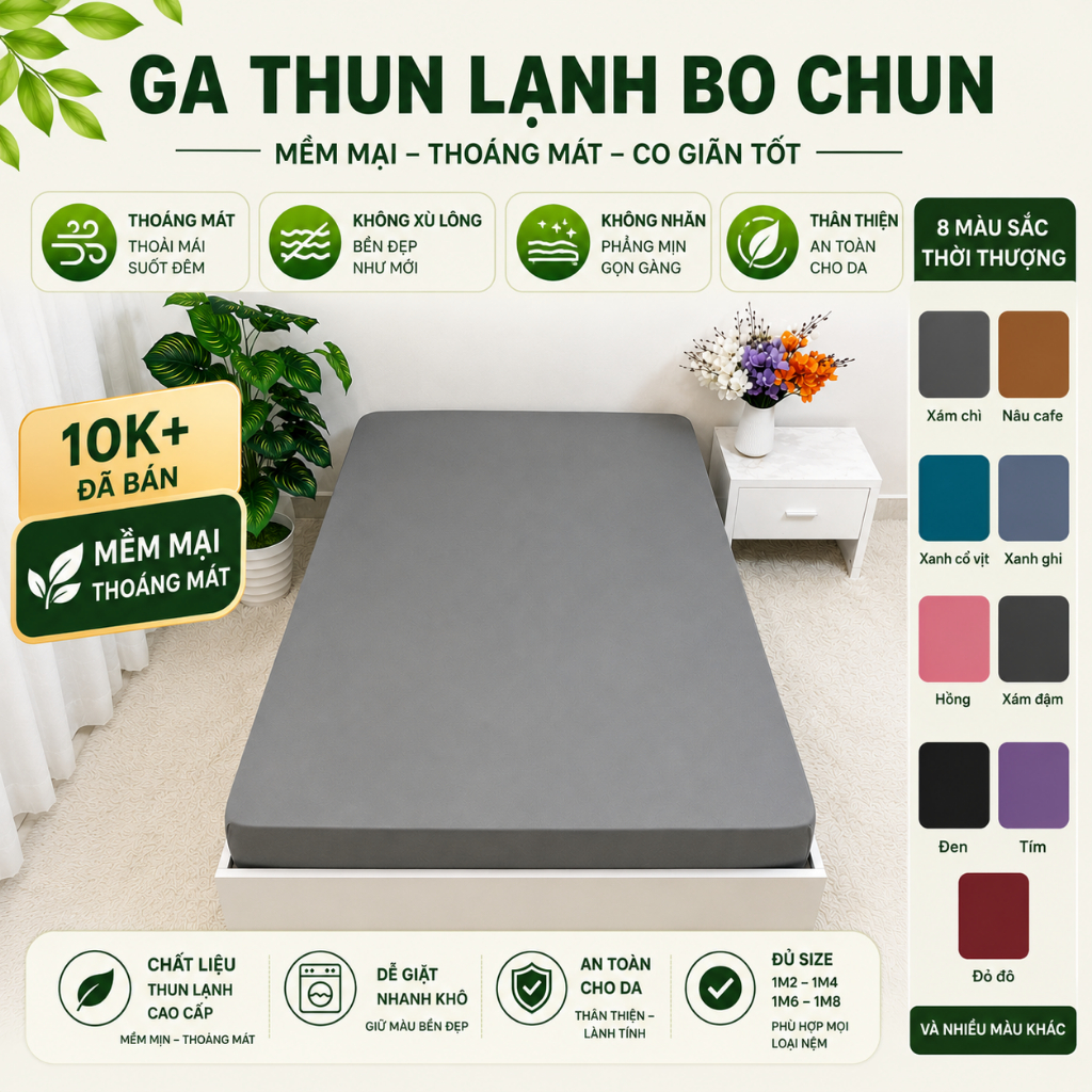 [Voucher 40K] Ga Thun Lạnh Bo Chun Bọc Nệm Kinh Đô Bedding - Mềm Mại, Thoáng Mát, Không Xù Lông, Khô