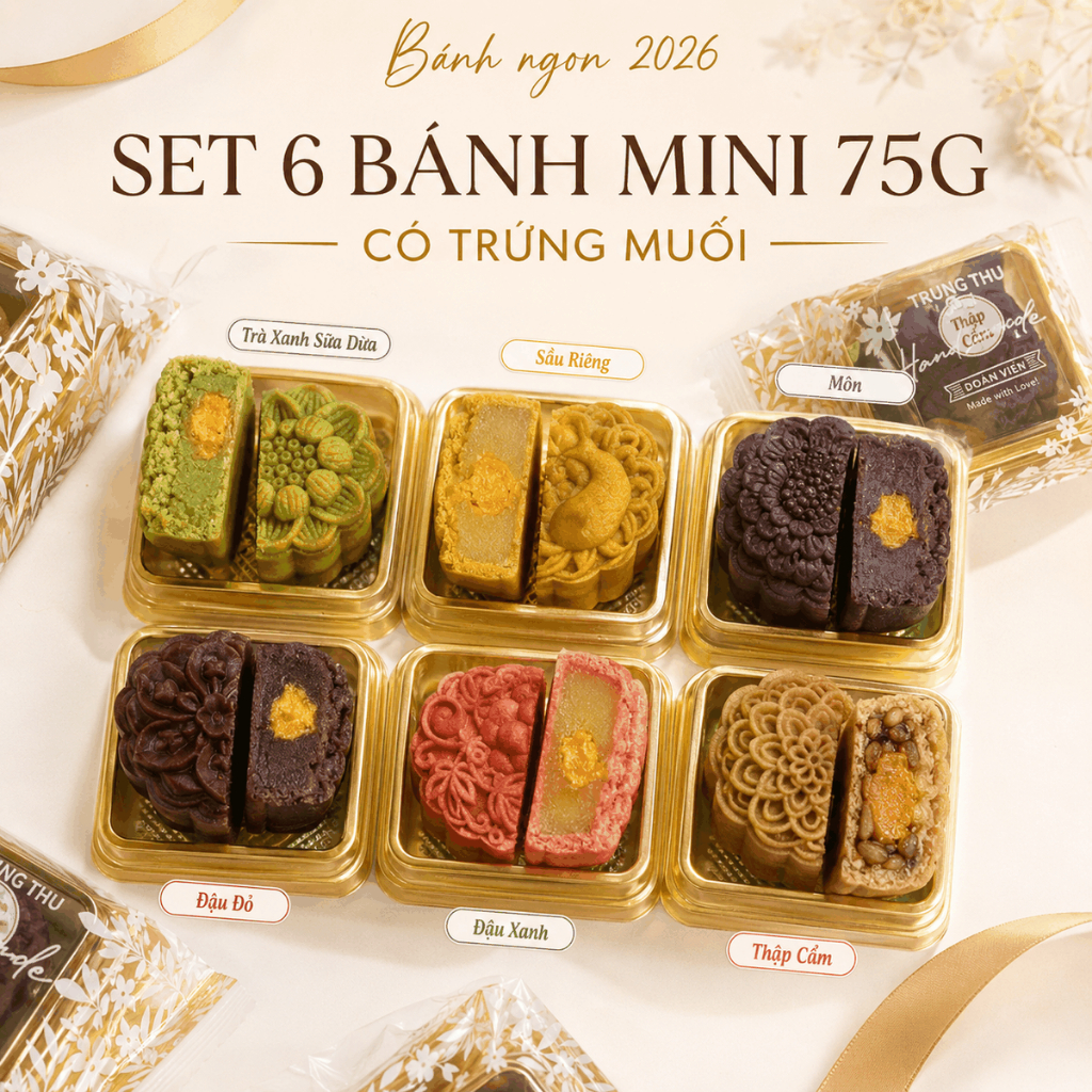 [Hỏa Tốc HCM] Bánh trung thu màu rau củ hộp quà 6 bánh nướng mini 75g