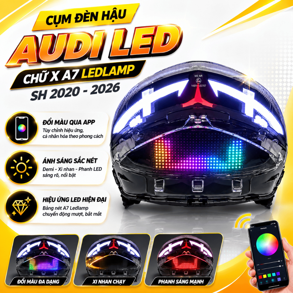 Cụm Đèn Hậu Audi LED Chữ X A7 Ledlamp SH 2020-2026 Bảng Nét Đổi Màu App Gắn Zin