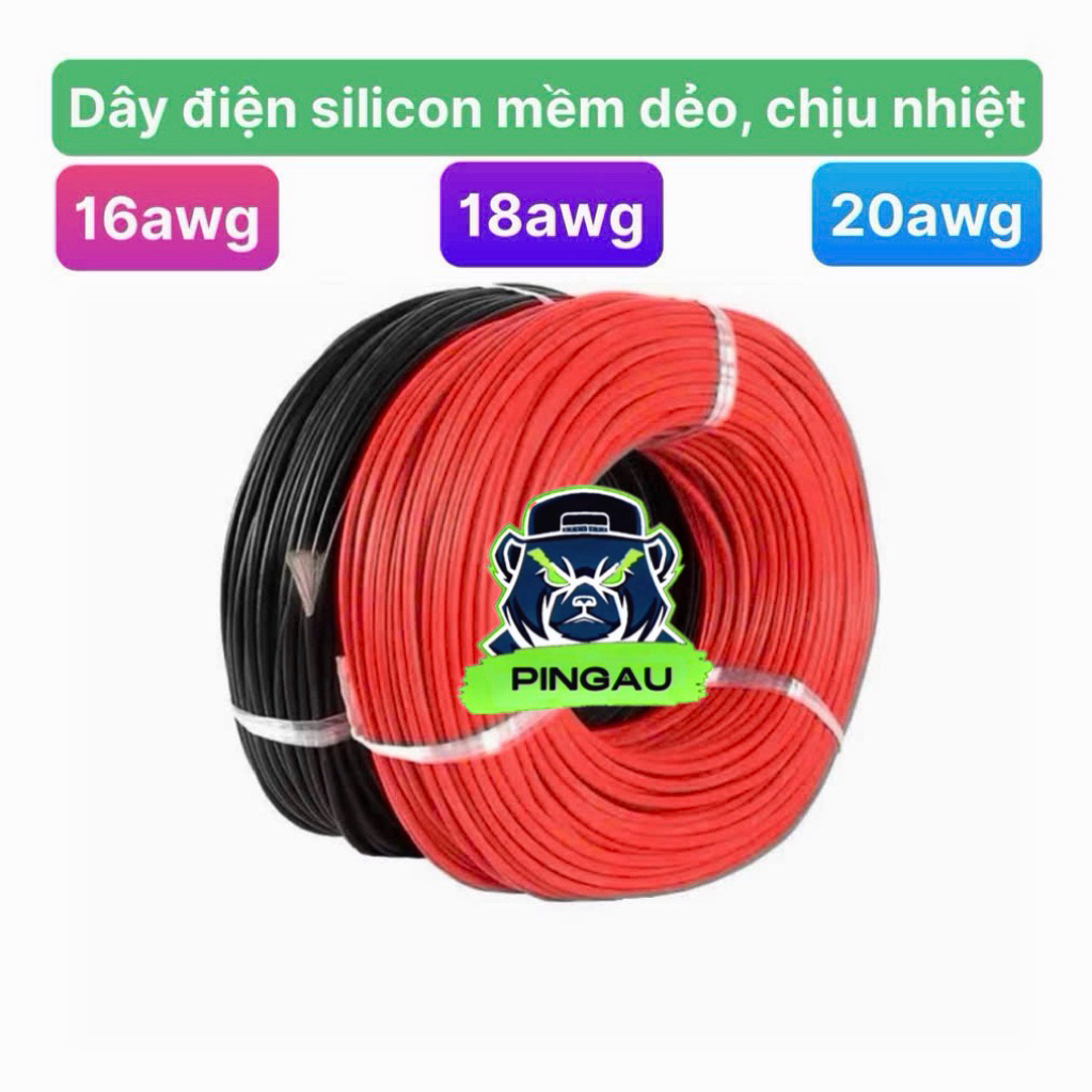 COMBO 3mét dây điện silicon mềm dẻo chống cháy, chịu nhiệt  18AWG 20AWG
