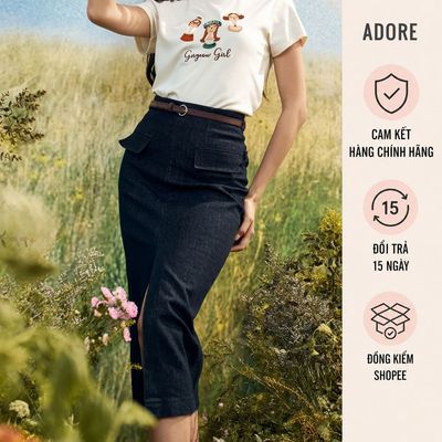 [ ADORE ] Chân váy midi basic Denim tàn đen Denim 613SK3009