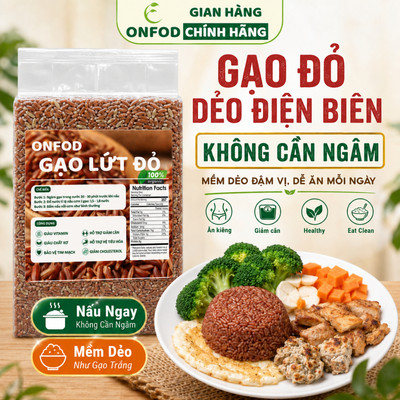 Gạo lứt dẻo đỏ hữu cơ ONFOD gạo lức hỗ trợ giảm cân ăn kiêng cho người tiểu đường, gym, yoga, bà bầu thực dưỡng 1kg