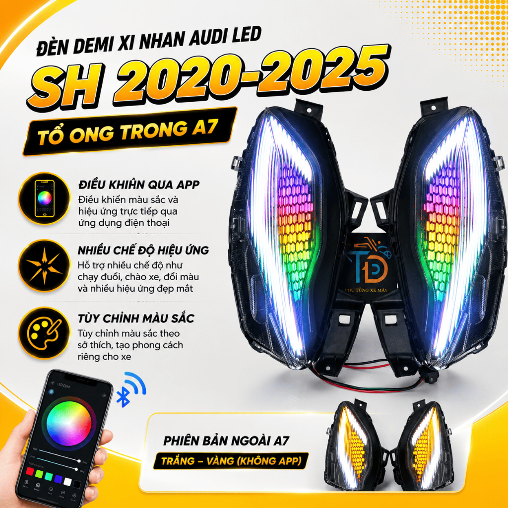 Đèn Demi Xi Nhan Audi LED SH 2020-2025 Tổ Ong Trong A7 Trắng Vàng Chỉnh App BH 12 Tháng