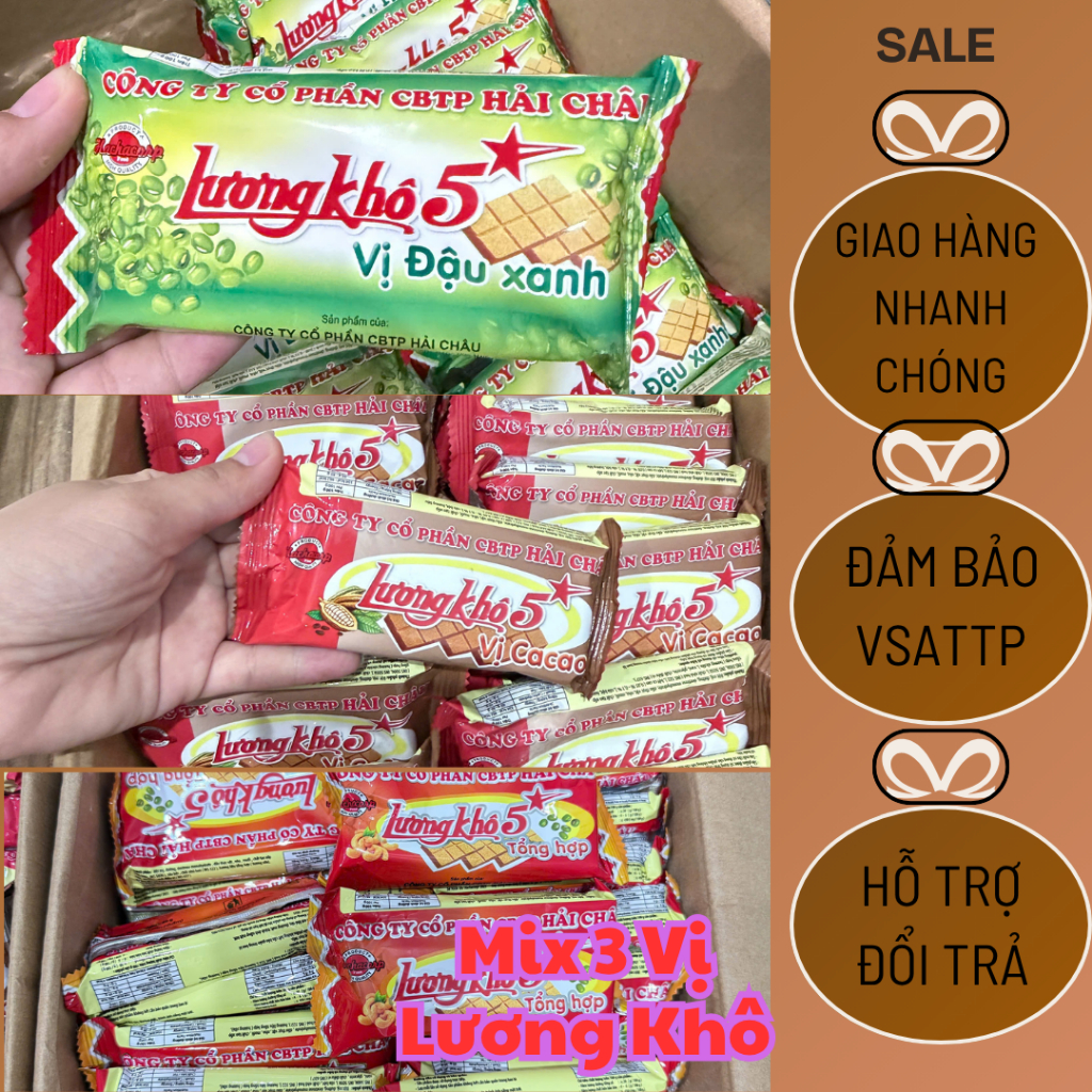 50 Gói Lương Khô Hải Châu Gồm 3 Vị Đậu Xanh,Ca Cao ,Tổng Hợp