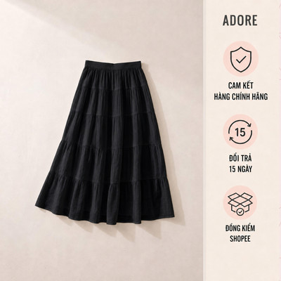 [ ADORE ] Chân váy maxi tơ nối tầng 3 màu xanh, trắng, đen 613SK5004