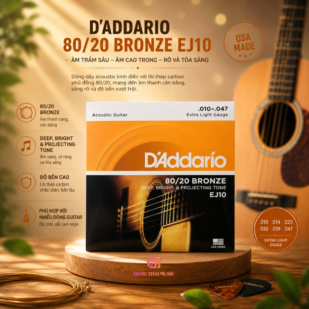 Dây đàn guitar Acoustic D Addario EJ10 - Bộ 6 dây