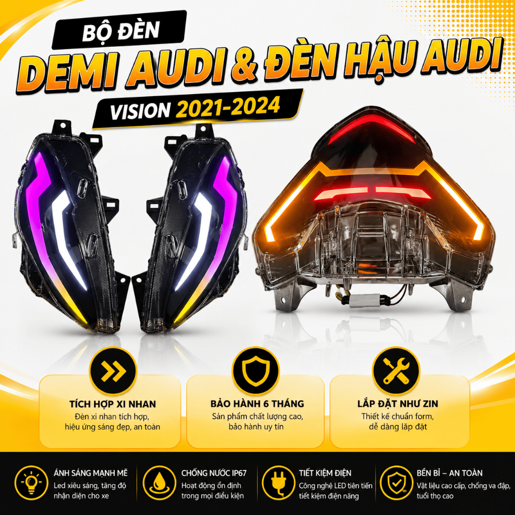 Bộ Đèn Demi Xi Nhan Audi Và Đèn Hậu Audi Vision 2021-2024 Tích Hợp Xi Nhan Trắng Vàng