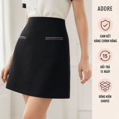 [ ADORE ] Chân váy A mini basic phối dây lấp lánh Đen 613SK0002