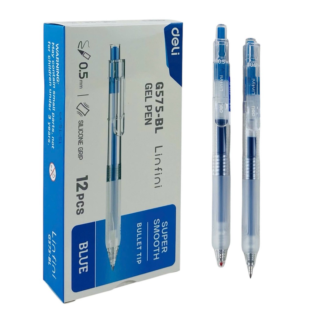 Bút Gel Pen Deli Bấm Ngòi Màu Xanh/Đen Viết Mượt, Êm Tay - Mã Số :  G575-BK