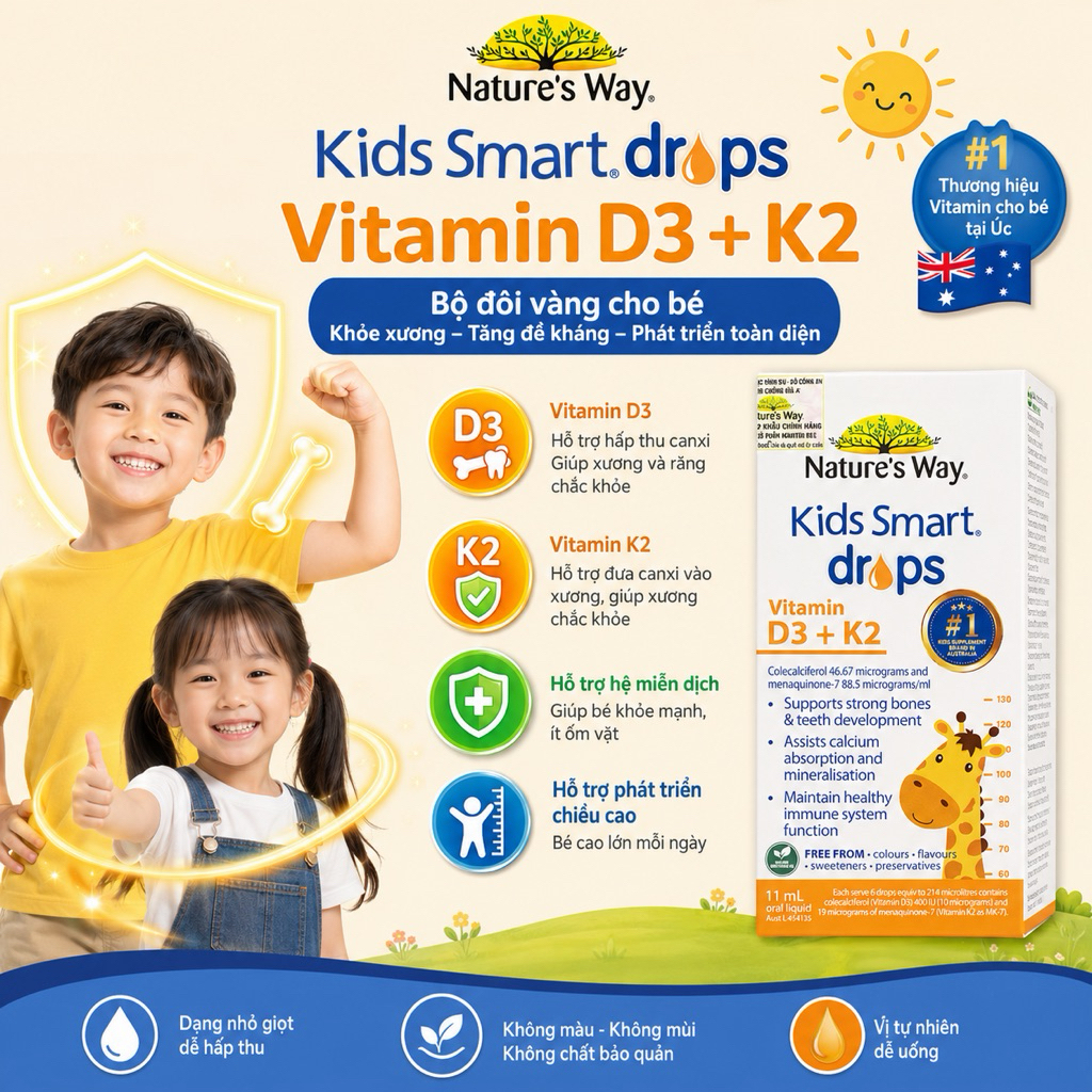 Vitamin D3k2 Nature's Way, Giúp Bổ sung Vitamin D3K2 Cho Trẻ Sơ Sinh Giúp Xương Và Răng Chắc Khỏe