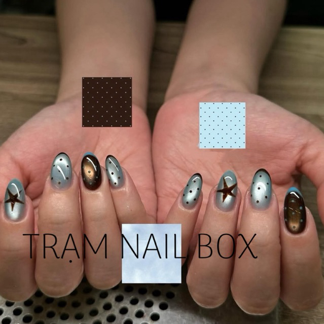 NAIL BOX MÓNG GIẢ MÓNG ÚP THIẾT KẾ MẮT MÈO CHẤM BI , VẼ SAO TRẠM NAIL BOX 057T