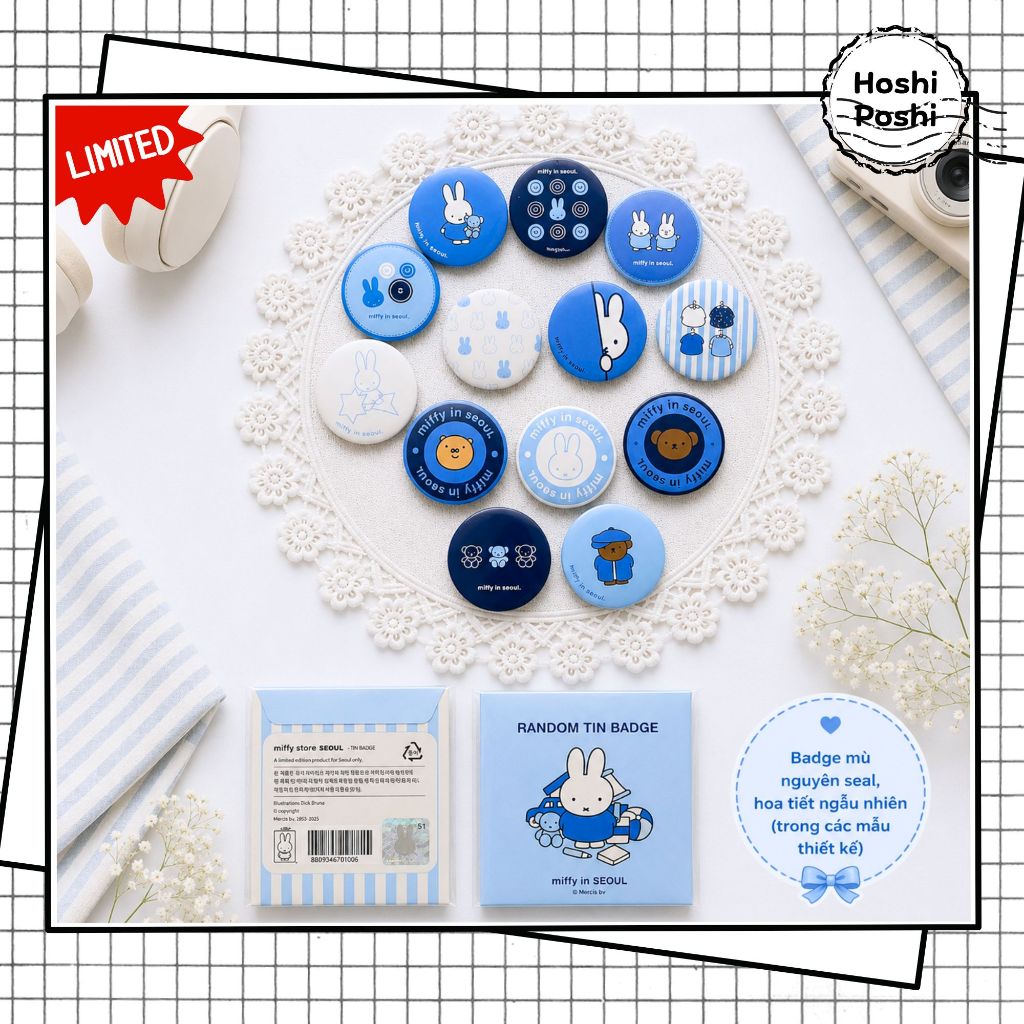 [Hàng sẵn - Chính hãng - Limited] RANDOM Denim Miffy Badge in SEOUL - Huy hiệu cài Miffy