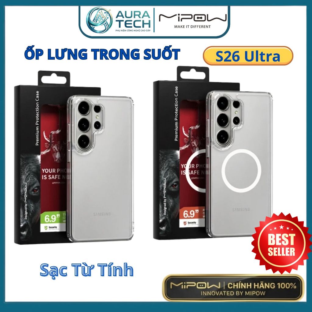 [Chính Hãng] Ốp Lưng Trong Suốt Samsung S26 Ultra Mipow Tempered / Ma.gSafe Qi2 - Chống Ố Vàng, Chốn