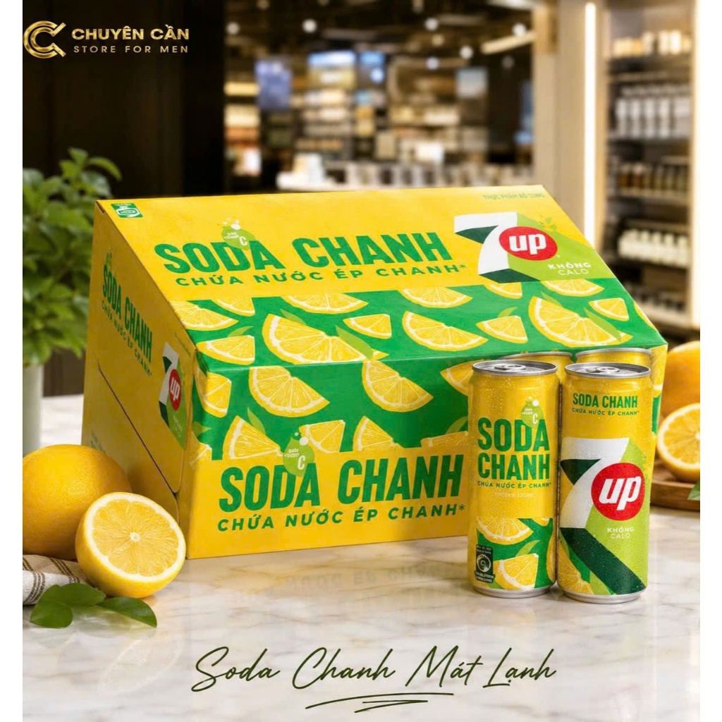 Nước Ngọt Có Ga 7UP Soda Chanh Lon 320ml | Thùng 24 Lon | Nước Giải Khát Vị Chanh Tươi Mát