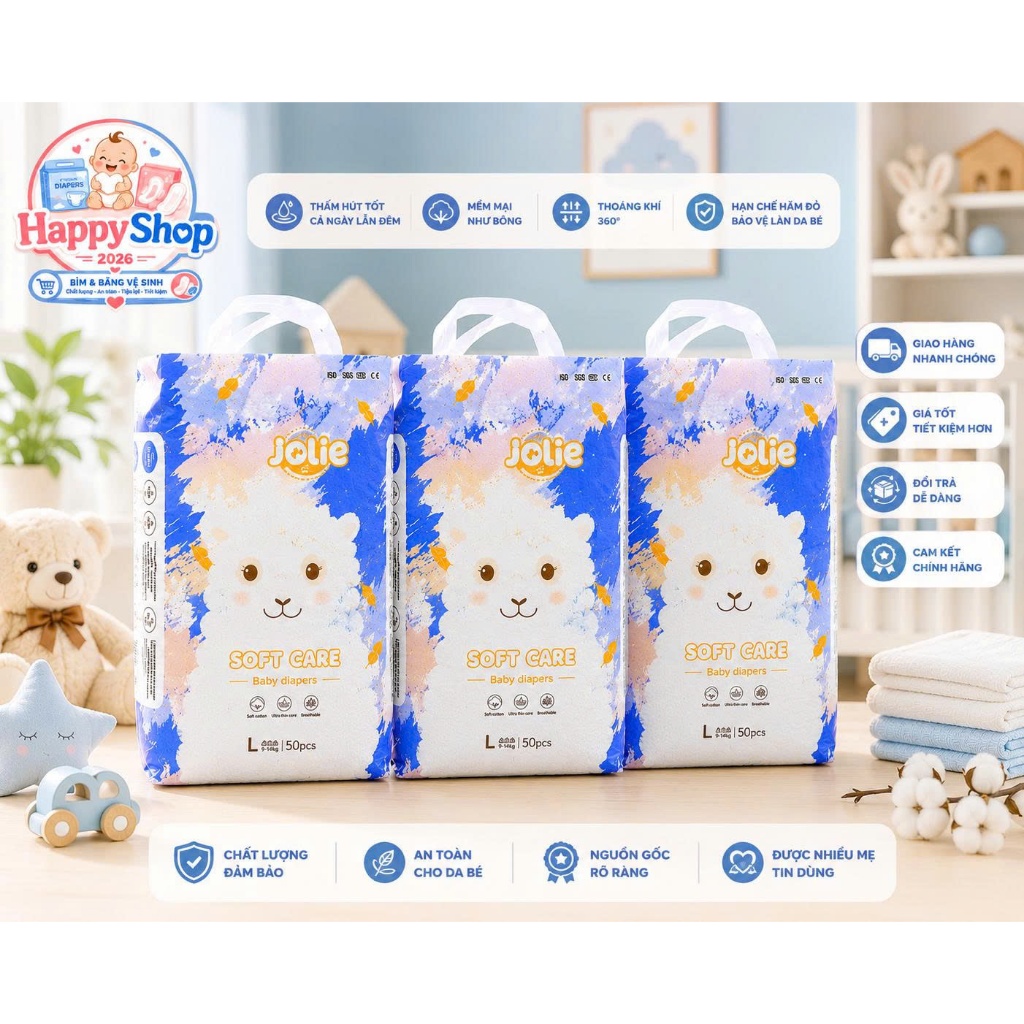 Jolie - 150 Miếng - Bỉm Quần Jolie Cao Cấp Cho Bé - Siêu Mỏng, Thấm Hút Nhanh