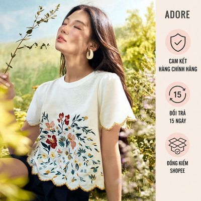 [ ADORE ] Áo top trắng thêu hoa rơi, bode tay 611TO1050