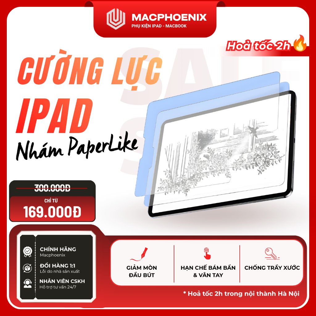 Cường Lực Nhám PaperLike Macphoenix 2in1, Viết Vẽ Như Giấy Cho iPad Pro11 12.9 Air6/7 Gen10/11 - C04