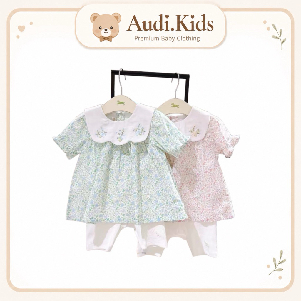 Bộ Bé Gái Ettoi Hoa Nhí Vintage 🌸 Set Babydoll Cổ Thêu Hàn Quốc Siêu Xinh Cho Bé 7-12kg
