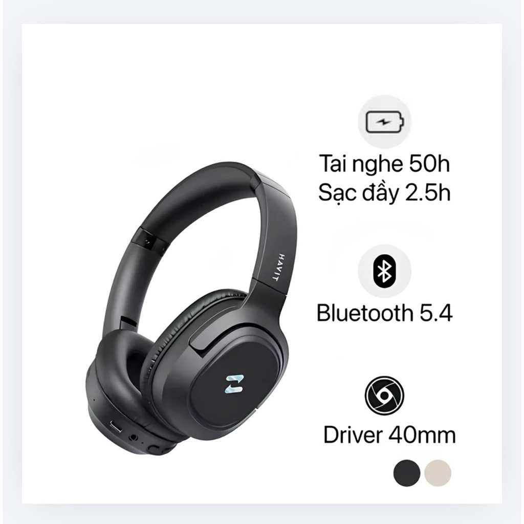 Headphone Không Dây Havit H01 Driver 40mm Pin Trâu 50H Chống Ồn Cao Cấp
