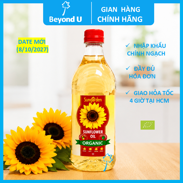 Dầu hướng dương hữu cơ ép lạnh Sungarden 1L - dầu hướng dương organic chiên xào được