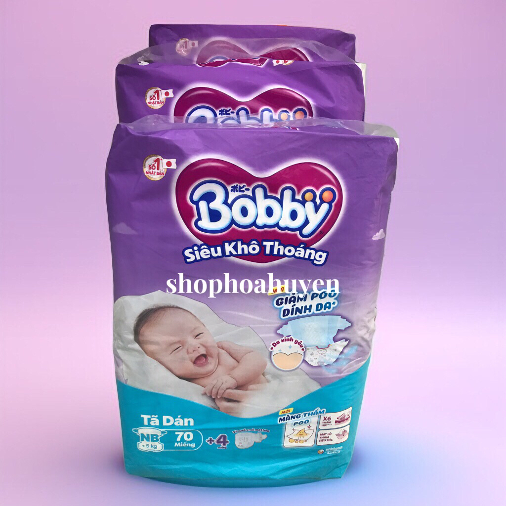 Tã Dán Bobby cho bé sơ sinh 0-5kg | Bĩm Dán Sơ sinh Bobby NB 70 Miếng , 38 Miếng