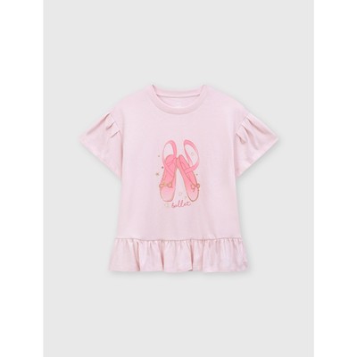 Áo phông bé gái CANIFA cổ tròn ngắn tay phối viền bèo chất liệu Cotton USA | OEKO-TEX 1TS26S005
