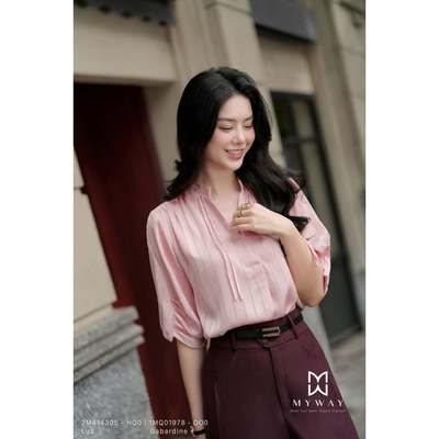 Áo Sơ Mi Nữ Công Sở Cách Điệu MY WAY Lụa Mêm Mát Phối Gân Sang Trọng 2MA14305