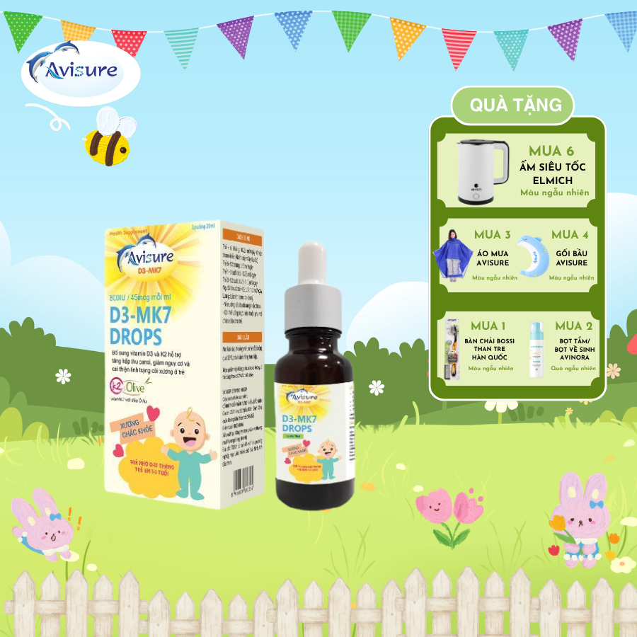 Vitamin D3 K2 Avisure D3MK7 TPBVSK Hỗ Trợ Tăng Hấp Thụ Canxi, Chắc Xương Răng 20ml