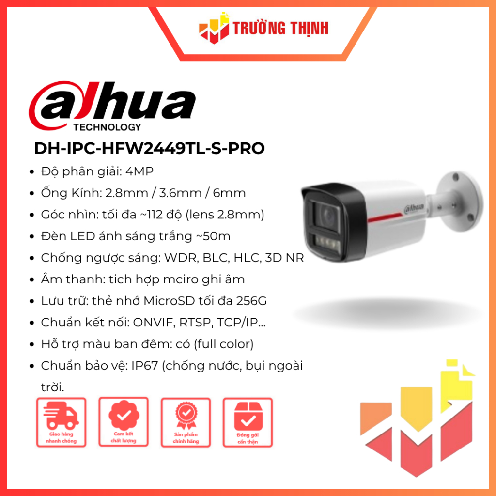 Camera IP DAHUA WizColor DH-IPC-HFW2449TL-S-PRO | 4MP | Chống ngược sáng | Tích hợp Mic | IP67