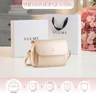 Bộ hộp quà trắng YUUMY (Túi đeo chéo nữ YUUMY YN332 + Hộp quà YHQ3T + Túi giấy YTG3T + Túi rút BVR3838 + Thiệp cảm ơn YB
