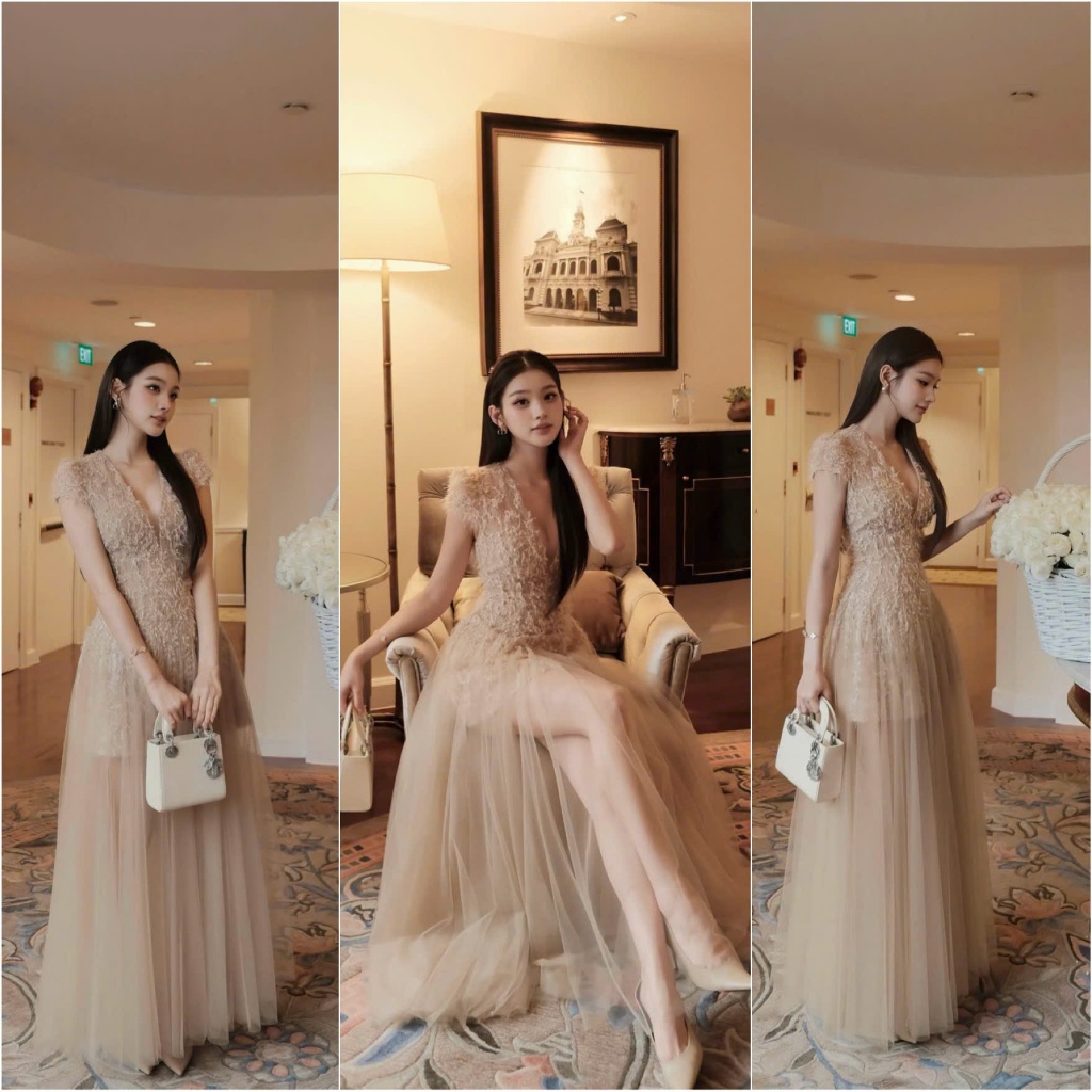 Váy Ren Hoa Y97 Phối Lưới Thanh Lịch Cho Tiệc Cưới, Dạ Hội | Akara Closet