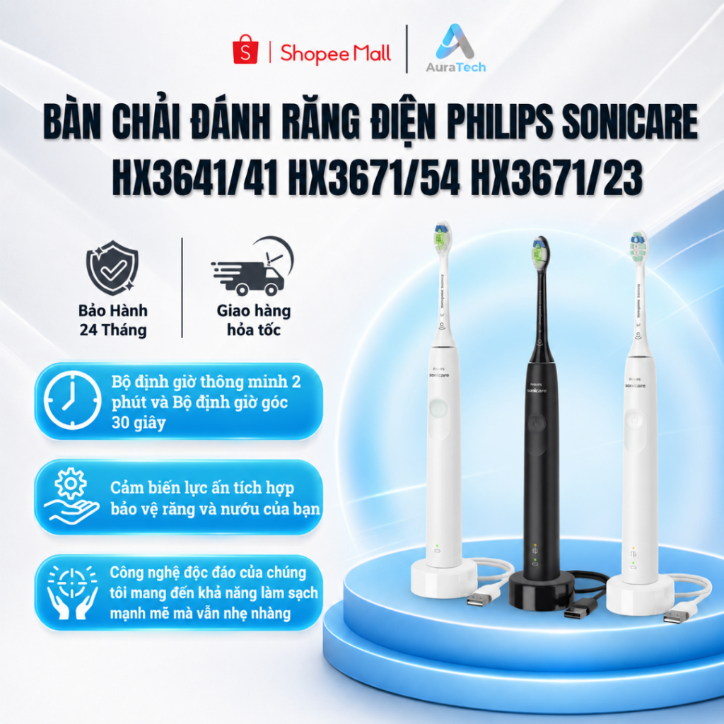 Bàn chải điện Philips Sonic HX3641/41 | HX3671/23 | HX3671/54  - Bảo Hành 24 Tháng