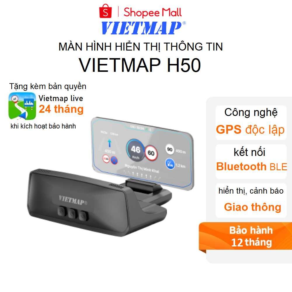 HUD VIETMAP H50 / H1AS / H1N Màn Hình Hiển Thị Thông Minh Tích hợp Vietmap Live 2 NĂM - Hàng chính h