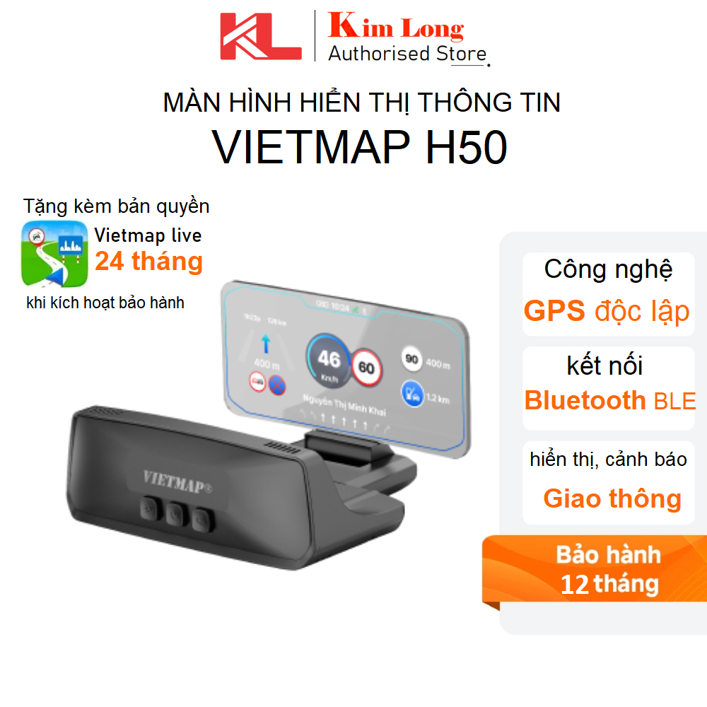 HUD Vietmap H50 Kèm Vietmap live 2 năm Hiển Thị Tốc Độ GPS Cảnh Báo Giao Thông