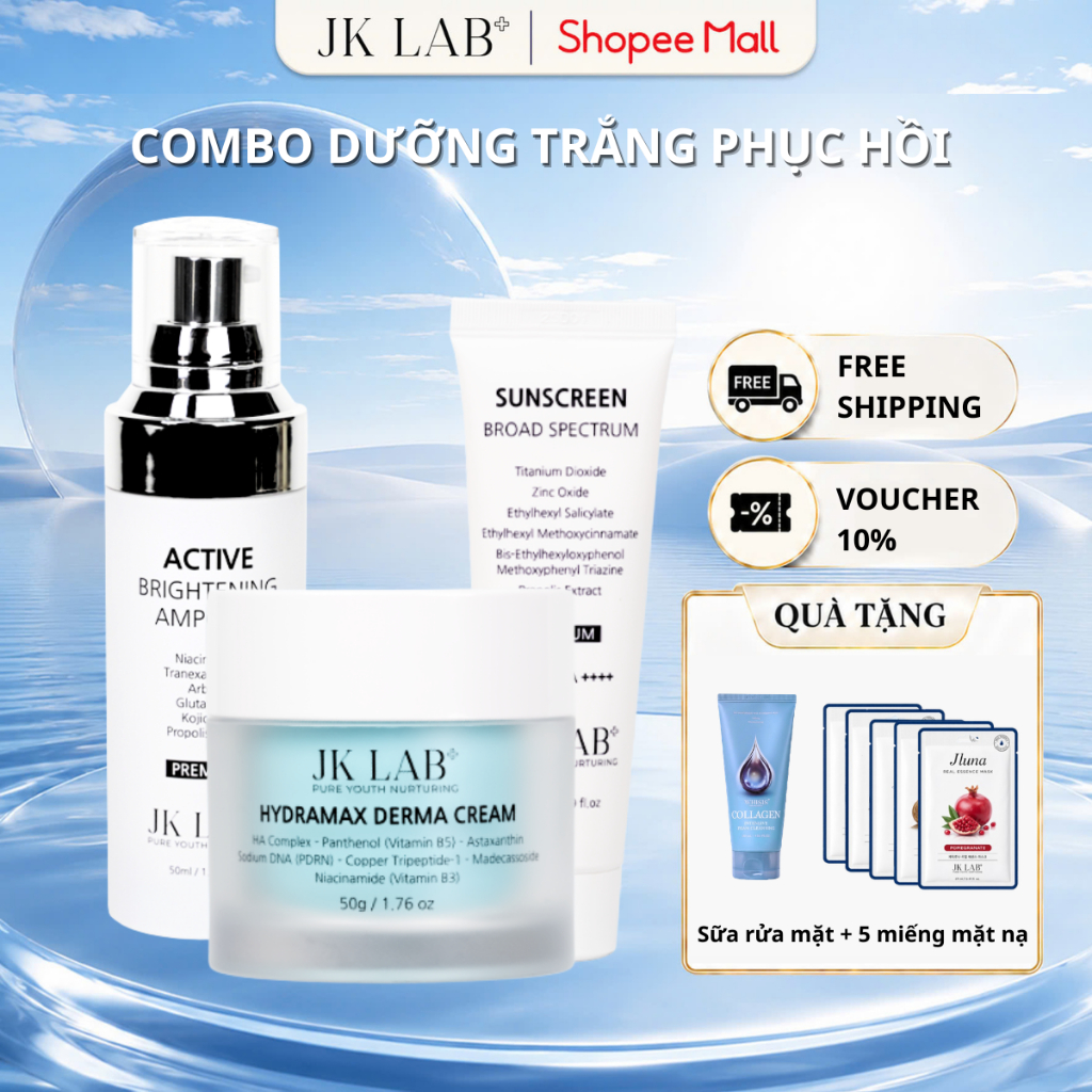 Combo A3 Dưỡng Trắng Phục Hồi JK LAB Serum Ampoule, Kem Chống Nắng và Kem Dưỡng Hydramax Derma