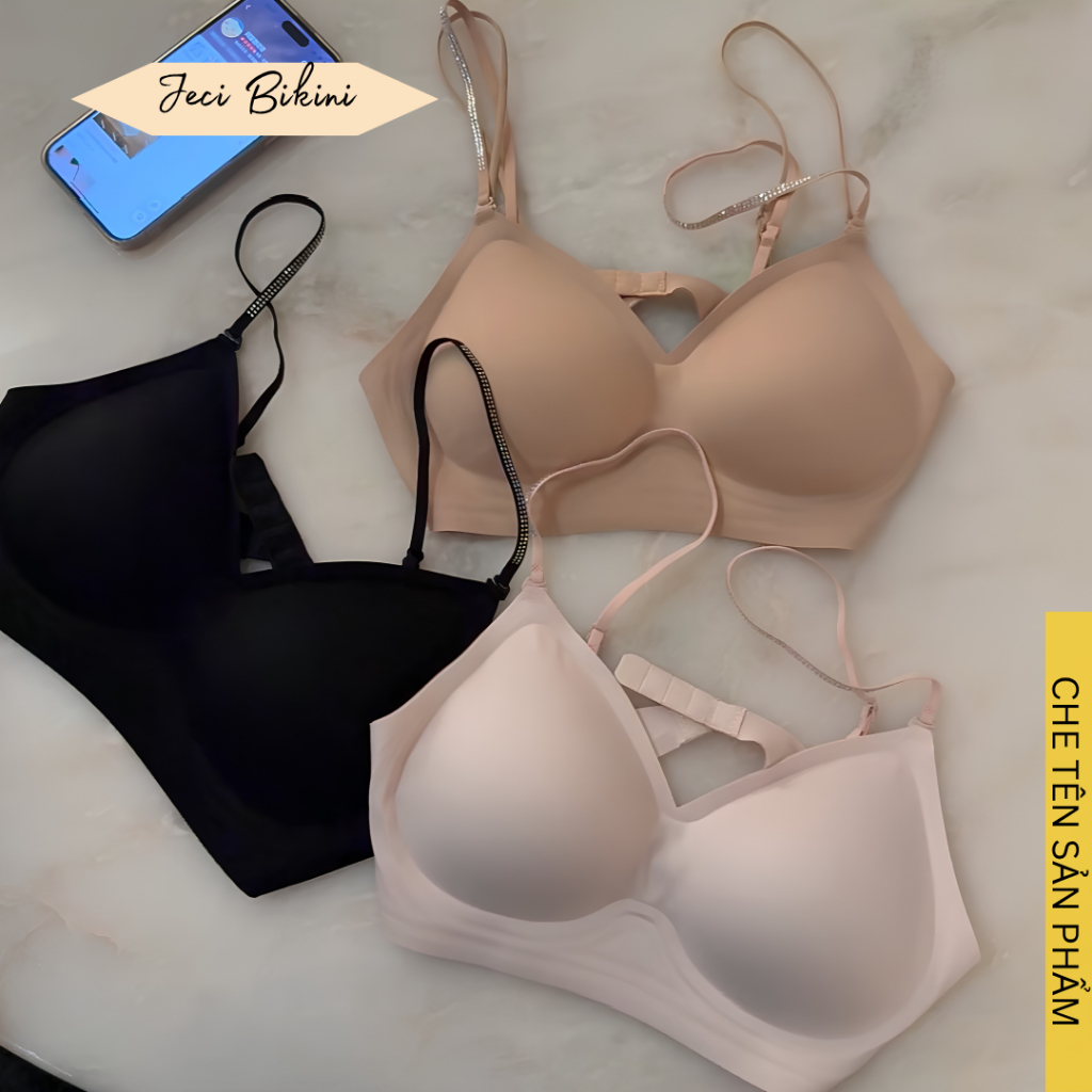 [Loại 1] Áo Ngực Bra Nữ Su Lạnh Cao Cấp Dây Kim Cương Tháo Rời Đệm 3cm Nâng Đẩy Tạo Form Tự Nhiên [A