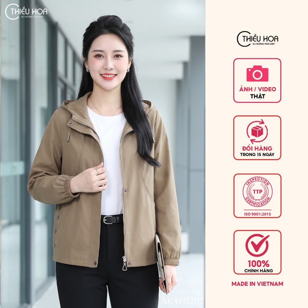 Áo Khoác Nữ Trung Niên chất liệu Kaki Dù chống nắng chống tia UV  Thương hiệu Thiều Hoa AK4P0207