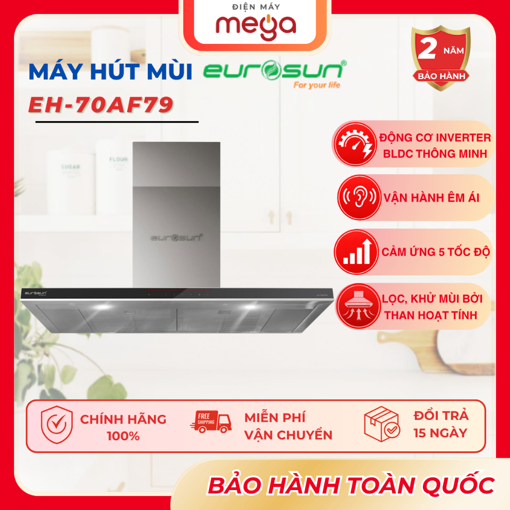 Máy Hút Mùi Gắn Tường Eurosun EH 70AF79 T-Shape Tornado Inox Cao Cấp Kích Thước 700Mm Bền Đẹp