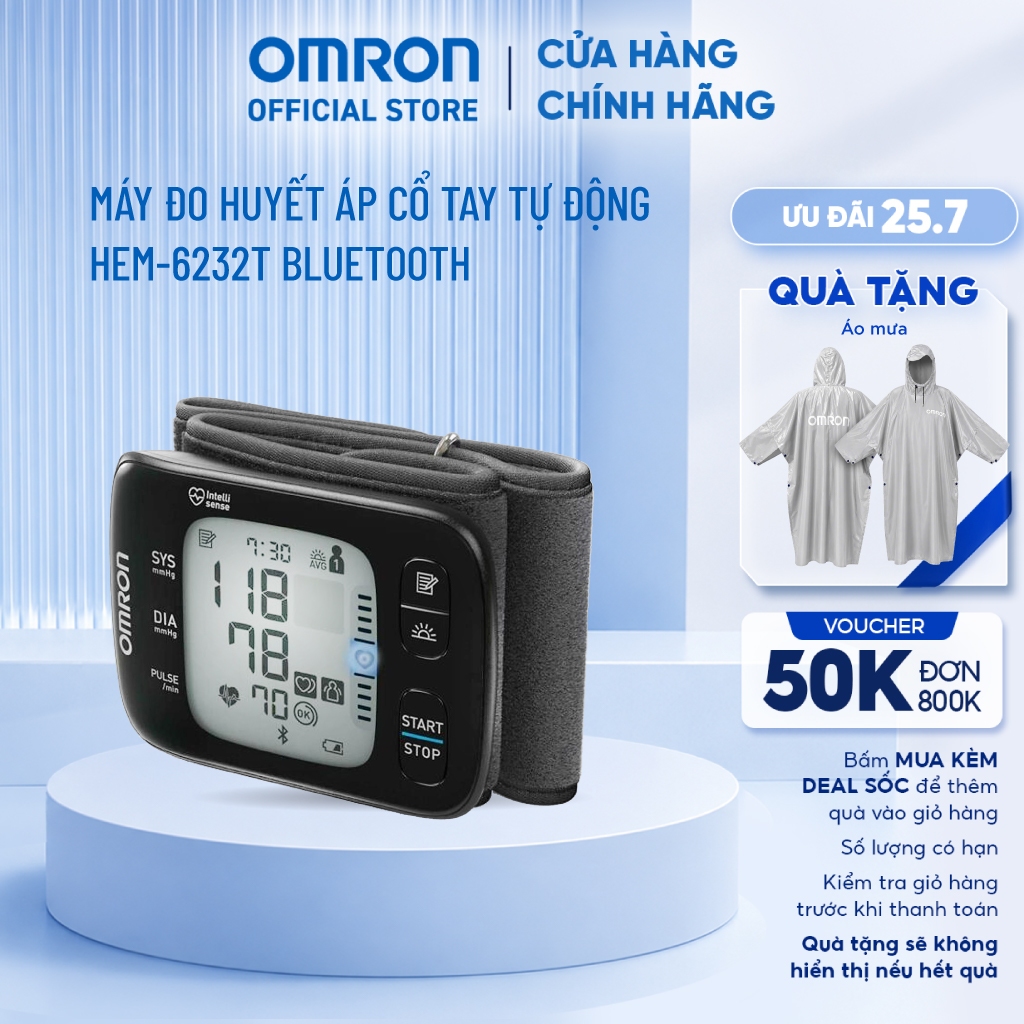 Máy Đo Huyết Áp Cổ Tay Tự Động OMRON HEM-6232T Bluetooth