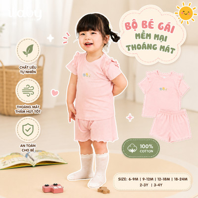 [ILABY BABY 6M-3Y] Bộ quần áo bé gái, set áo thun phối quần short thiết kế bèo nhún xinh xắn [0056]