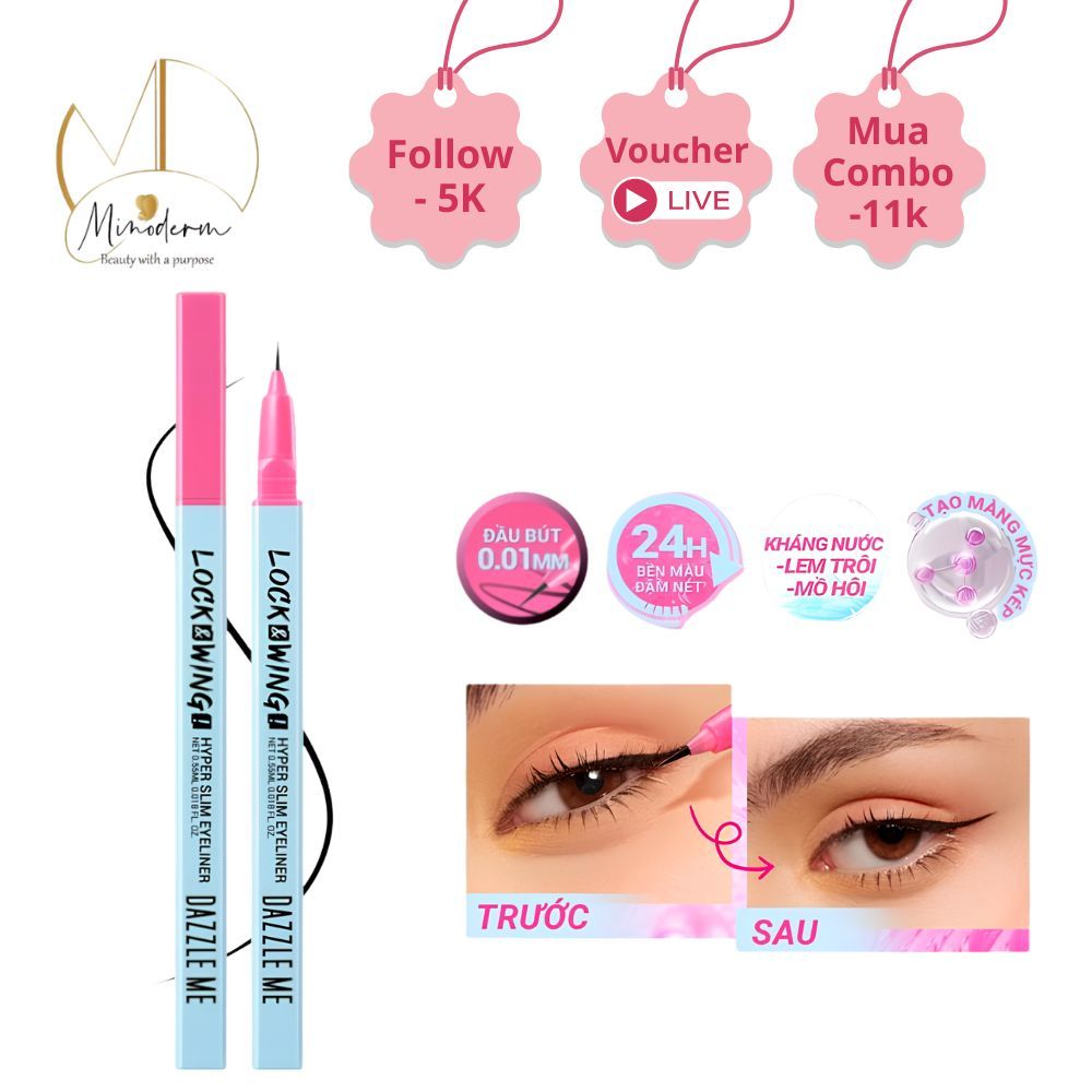 Bút kẻ mắt DAZZLE ME Lock & Wing! Hyper Slim Eyeliner mảnh, đầu cọ mềm chống nước 0.55ml