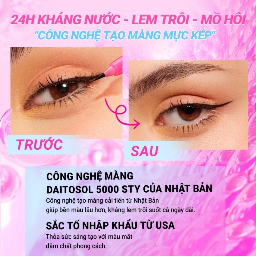 Ảnh 6 của Bút kẻ mắt DAZZLE ME Lock & Wing! Hyper Slim Eyeliner mảnh, đầu cọ mềm chống nước 0.55ml