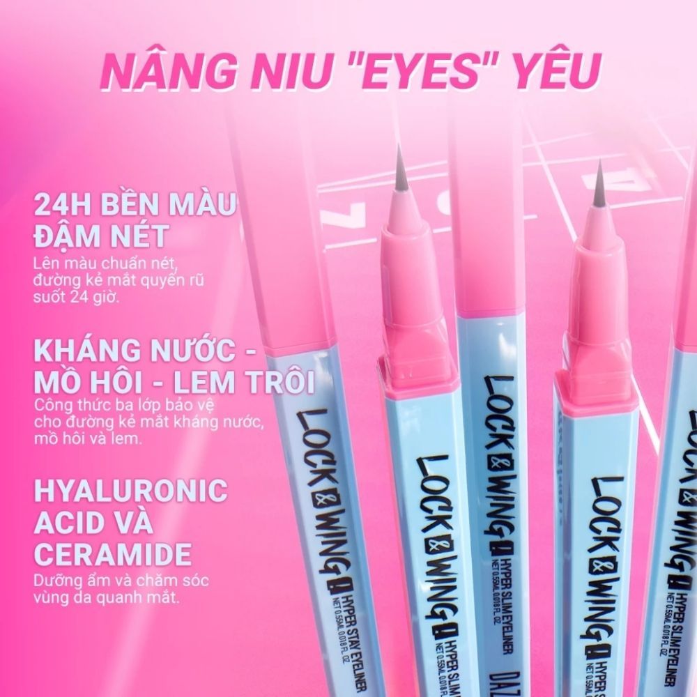 Ảnh 4 của Bút kẻ mắt DAZZLE ME Lock & Wing! Hyper Slim Eyeliner mảnh, đầu cọ mềm chống nước 0.55ml