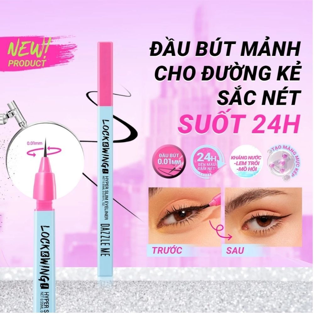 Ảnh 9 của Bút kẻ mắt DAZZLE ME Lock & Wing! Hyper Slim Eyeliner mảnh, đầu cọ mềm chống nước 0.55ml