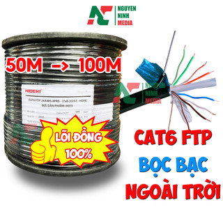 (50M -100M) Dây Mạng Ngoài Trời HIDEKI Cat6 FTP 8 Lõi Đồng Nguyên Chất, Bọc Bạc Và Có Thép Chịu Lực, Vỏ HDPE Siêu Bền