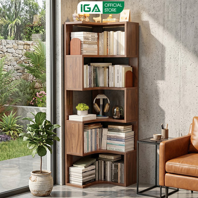 Kệ sách góc tường 5 tầng gỗ MDF cao cấp trang trí decor phòng hiện đại thương hiệu IGA - GP433
